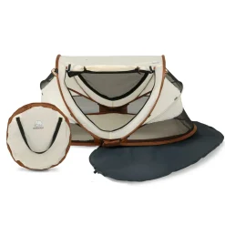 Deryan Reisebetten^Kleinkindbett Luxe mit Matratze & Ledergriffen – Sand