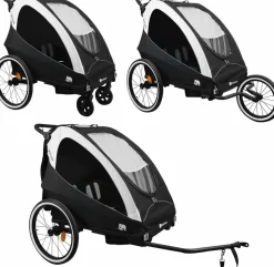 Deryan Hundefahrradanhänger-Luxus 3-in-1 Fahrradanhänger - Black/Cream