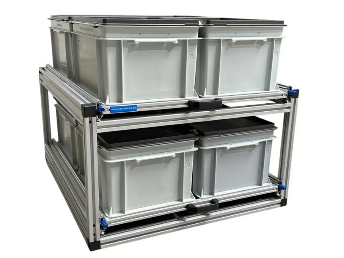 Markenlos Doppel Alu Heckauszug mit 6 geschlossenen Boxen - 80×60 cm< Heckauszüge