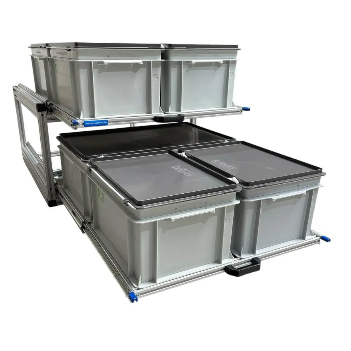 Markenlos Doppel Alu Heckauszug mit 6 geschlossenen Boxen - 80×60 cm< Heckauszüge