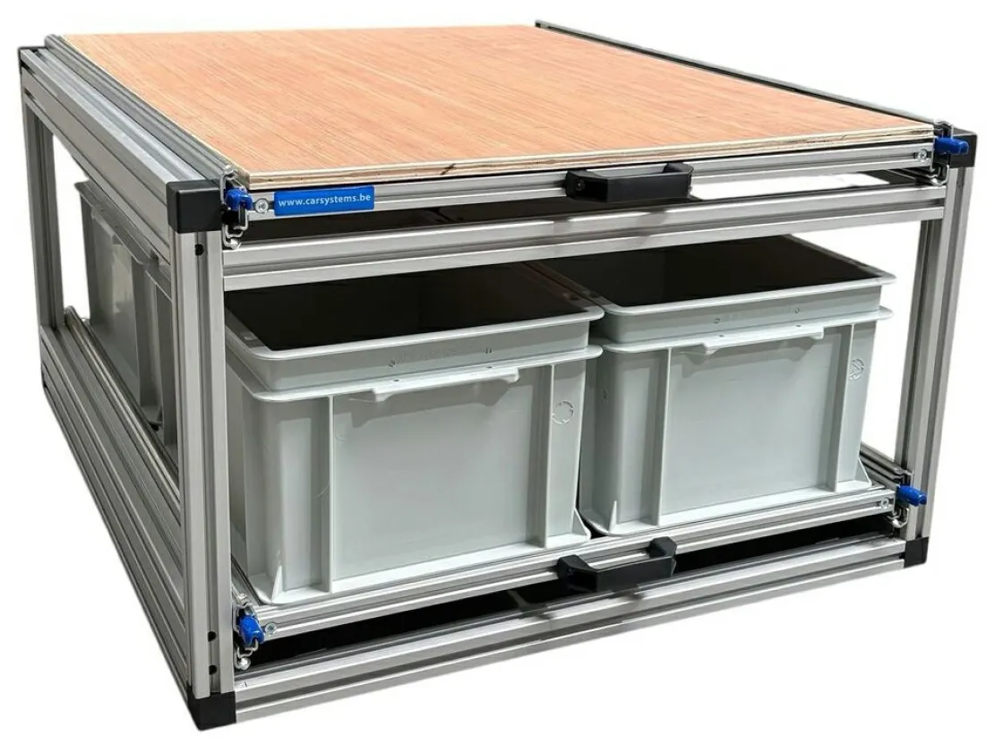 Markenlos Heckauszüge^Doppelte Aluminium-Schublade mit 3 offenen Behältern - 80 x 60 cm