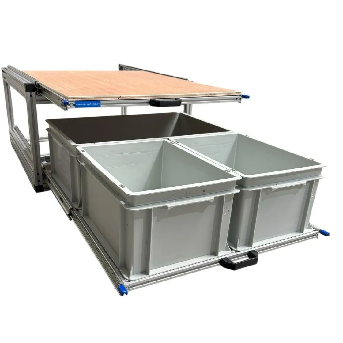 Markenlos Heckauszüge^Doppelte Aluminium-Schublade mit 3 offenen Behältern - 80 x 60 cm