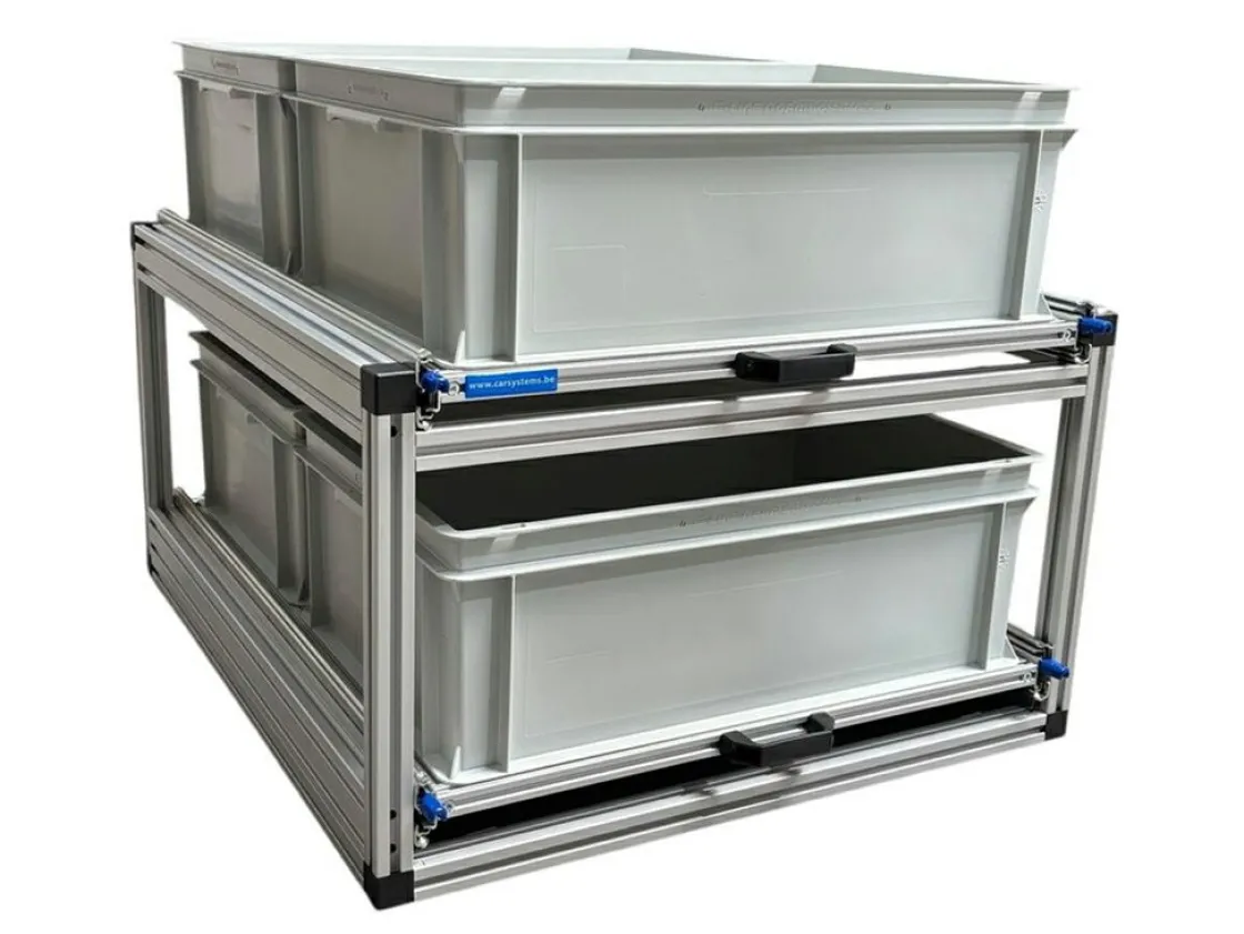 Markenlos Heckauszüge^Doppelter Aluminium-Schiebeboden mit 4 offenen Boxen - 80x60cm
