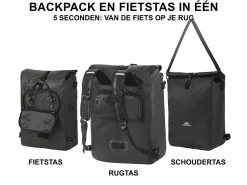 Dutch Mountains Fahrrad Zubehör|Fahrradtaschen^28 Liter 3 in 1 einzelne Fahrradtasche - Black