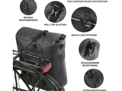 Dutch Mountains Fahrrad Zubehör|Fahrradtaschen^28 Liter 3 in 1 einzelne Fahrradtasche - Black