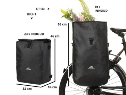 Dutch Mountains Fahrrad Zubehör|Fahrradtaschen^28 Liter 3 in 1 einzelne Fahrradtasche - Black