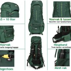 Dutch Mountains 65-75 liter backpack mit Regenschutz - Green< Backpacks