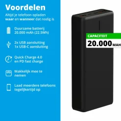 FlinQ Powerbanks^20.000 mAh Powerbank - Black