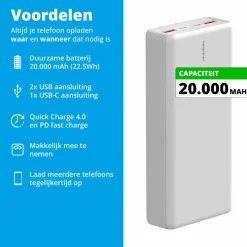 FlinQ Powerbanks-20.000 mAh Powerbank - White