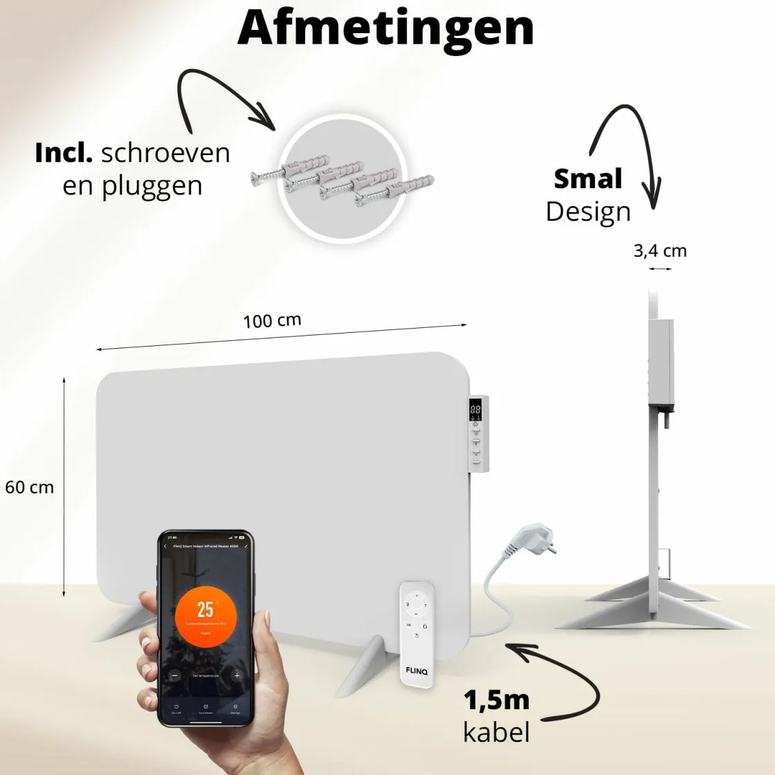 FlinQ Elektroheizungen|Elektroheizungen^800 Watt Smart Infrarot-Heizung - White