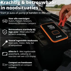FlinQ Camping Luftpumpen^2-in-1-Starthilfe & Luftkompressor – Schwarz/Orange