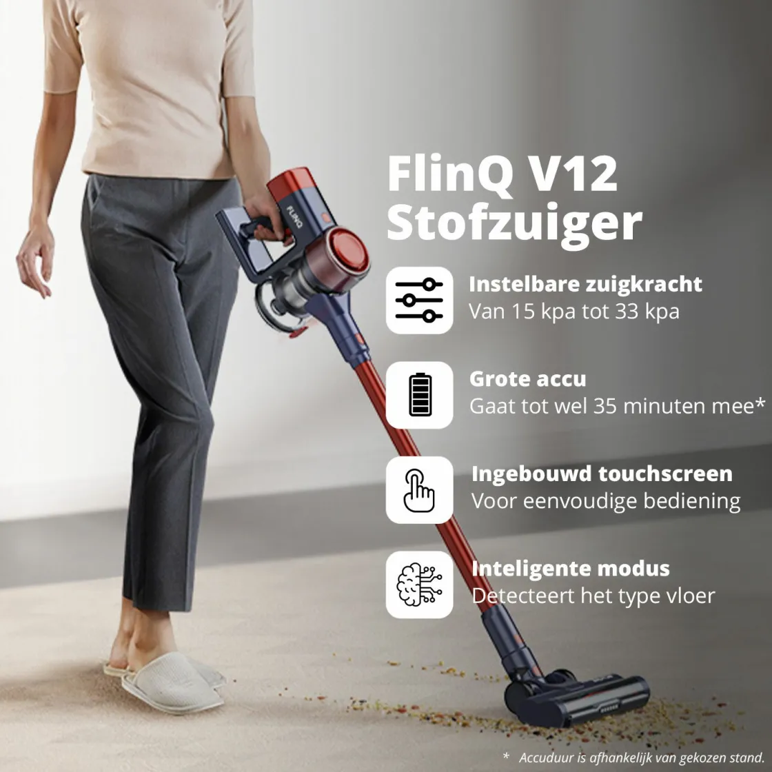 FlinQ Staubsauger-V12 Stielstaubsauger und Stielsauger - Red