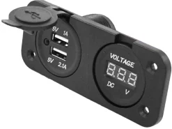 Haba Usb Steckdosen 12V^2x USB + Spannungsmesser Montagedose