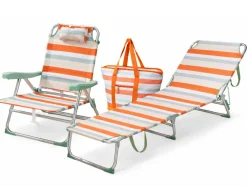 HEM 3er-Strandset mit Stranstuhl, Liege und Kühltasche - Orange< Liegestühle