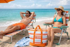 HEM 3er-Strandset mit Stranstuhl, Liege und Kühltasche - Orange< Liegestühle