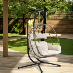 Juskys Aria Polyrattan Doppel-Hängesessel – Beige< Gartenstühle