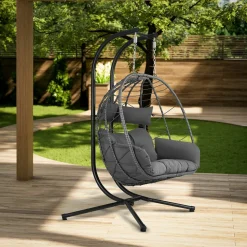 Juskys Gartenstühle^Aria Polyrattan Doppel-Hängesessel - Darkgrey