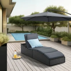 Juskys Gartenstühle-Lamia Polyrattan Liege - Black