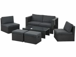 Juskys Salou Polyrattan Lounge Set - Black< Lounge Sets