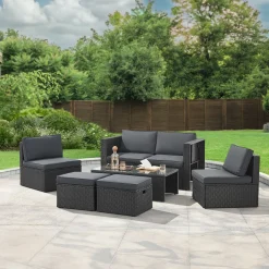 Juskys Salou Polyrattan Lounge Set - Black< Lounge Sets