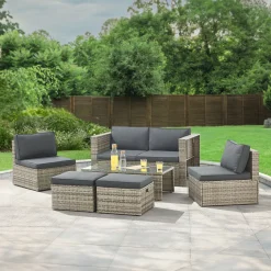 Juskys Lounge Sets-Salou Polyrattan Lounge Set - Grey