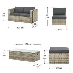 Juskys Lounge Sets-Salou Polyrattan Lounge Set - Grey