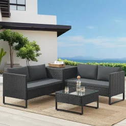 Juskys Lounge Sets^Santorini Polyrattan Modular Loungeset - Black