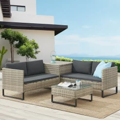 Juskys Santorini Polyrattan Modular Loungeset - Grey< Lounge Sets