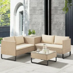 Juskys Lounge Sets-Santorini Polyrattan Modular Loungeset - Beige