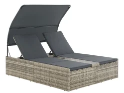 Juskys Gartenstühle-Syros Polyrattan Lounge Bed - Grey