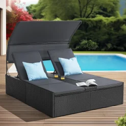 Juskys Syros Polyrattan Lounge Bed - Black< Gartenstühle