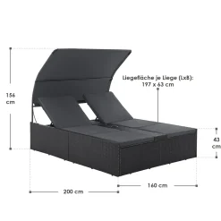 Juskys Syros Polyrattan Lounge Bed - Black< Gartenstühle