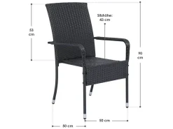 Juskys Yoro Polyrattan Set von 4 Gartenstühle - Black< Gartenstühle