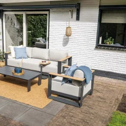 Garden Impressions Gartenstühle-Levanto Lounge Stuhl - carbon black - valley sand light teaklook