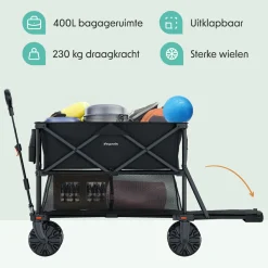 LifeGoods Bollerwagen^Doppel 400L bollerwagen - Black