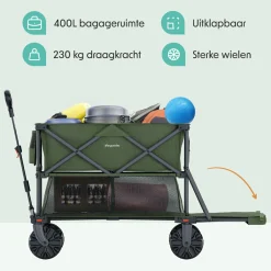 LifeGoods Doppel 400L bollerwagen - Green< Bollerwagen