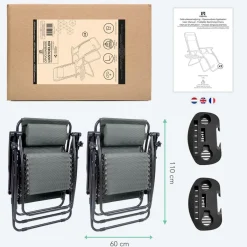 LifeGoods 2er-Set Relaxstühle mit Beistelltisch - Dark Grey< Relaxstühle