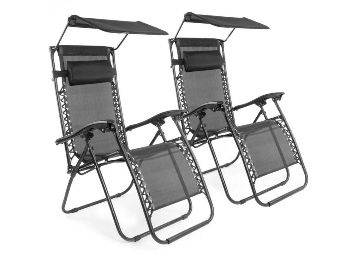 LifeGoods 2er-Set Relaxstühle mit Sonnendach - Black< Relaxstühle
