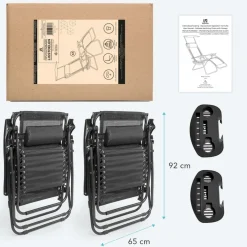 LifeGoods 2er-Set Relaxstühle mit Sonnendach - Black< Relaxstühle