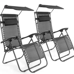 LifeGoods 2er-Set Relaxstühle mit Sonnendach - Black< Relaxstühle