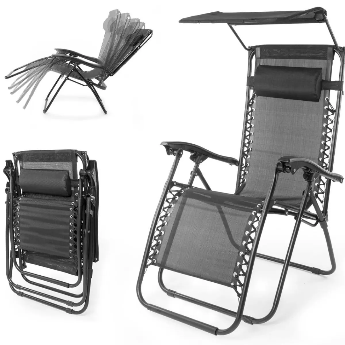 LifeGoods 2er-Set Relaxstühle mit Sonnendach - Black< Relaxstühle