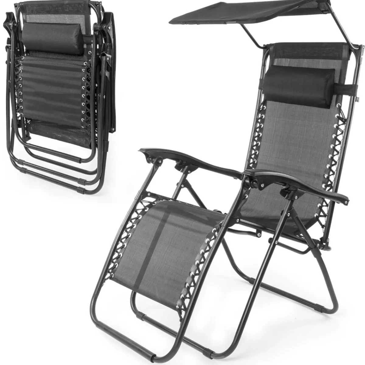 LifeGoods 2er-Set Relaxstühle mit Sonnendach - Black< Relaxstühle