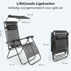 LifeGoods 2er-Set Relaxstühle mit Sonnendach - Black< Relaxstühle