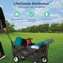 LifeGoods 70KG bollerwagen 94L - Grey< Bollerwagen