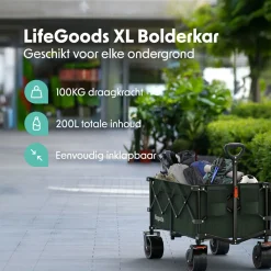 LifeGoods XL 200L bollerwagen - Green< Bollerwagen