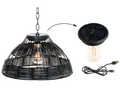 Lumineo Campinglampen Aufladbar|Campinglampen Aufladbar^Black Rattan Solar-Hängelampe