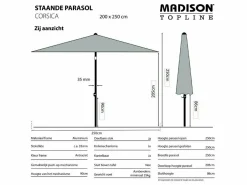 Madison Sonnenschirme-Corsica 200 x 250 Push-up-Sonnenschirm – Ecru
