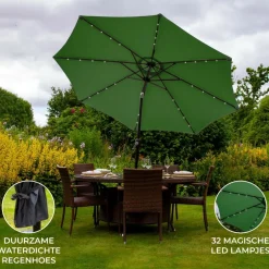 Monstershop Sonnenschirme-270 cm LED Sonnenschirm mit Kippfunktion - Green