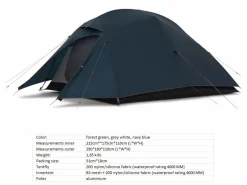 Naturehike Cloud Up 3 Upgraded leichte Zelt - Navy Blue< 3 Personen Kuppelzelte|Trekkingzelte