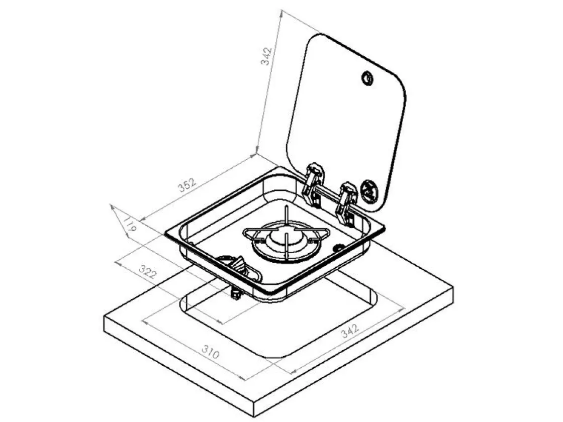 NavyLoad Einbau Kochplatten-Navy Load 1-flammiges 35,2 x 32,2 Gaskochfeld